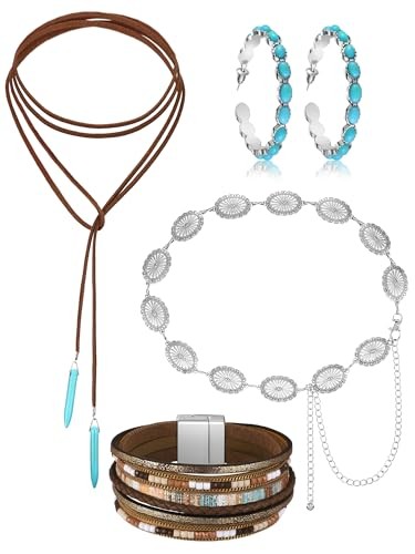 4 Pcs Bohemian Jewelry Turquoise Set for Women Western Turquoise Stylish Style