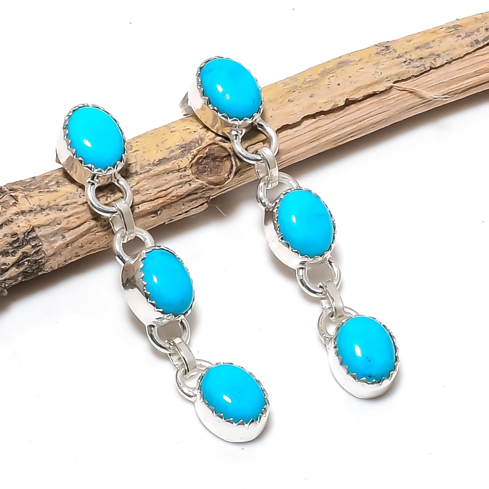 Sleeping Beauty Turquoise Gemstones Handmade 925 Sterling Silver Earring Jewelry