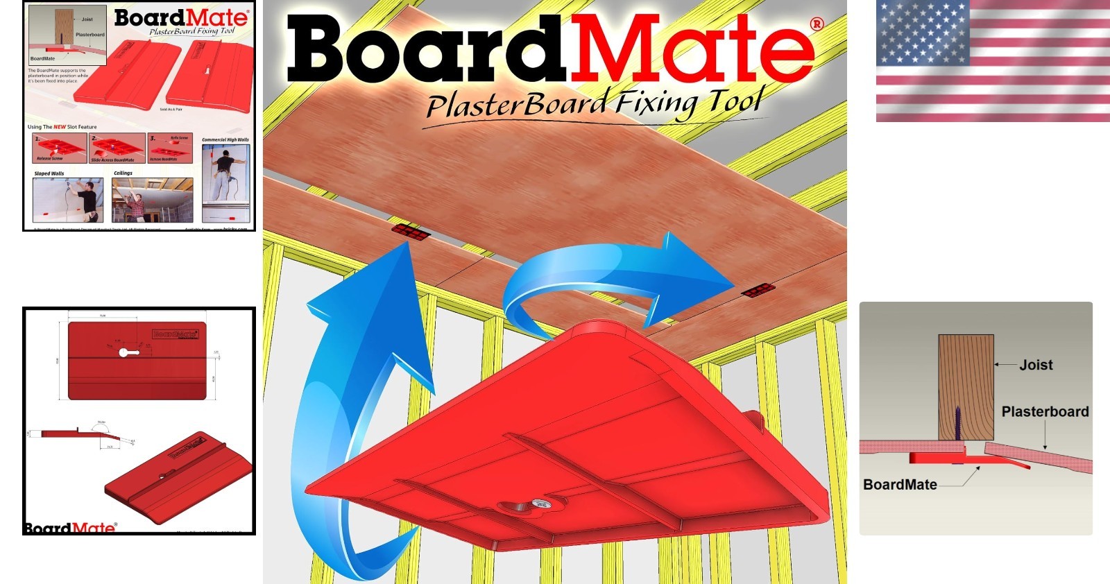 Drywall Fitting Tool Set - 2 Red Acrylic Boardmates for Efficient Installations