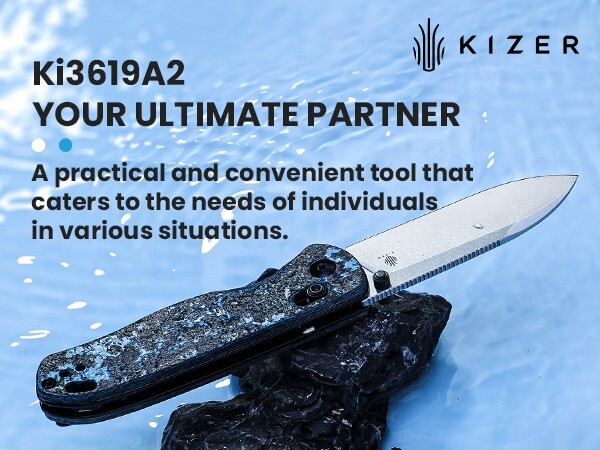 Kizer AZO Drop Bear Folding Knife Elmax Blade Clutch Lock Fatcarbon Ki3619A2