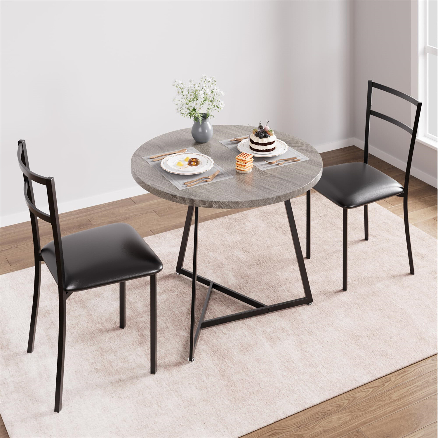 3PACK Dining Table Set Kitchen Table and Chairs Upholstered Chairs for Apartment