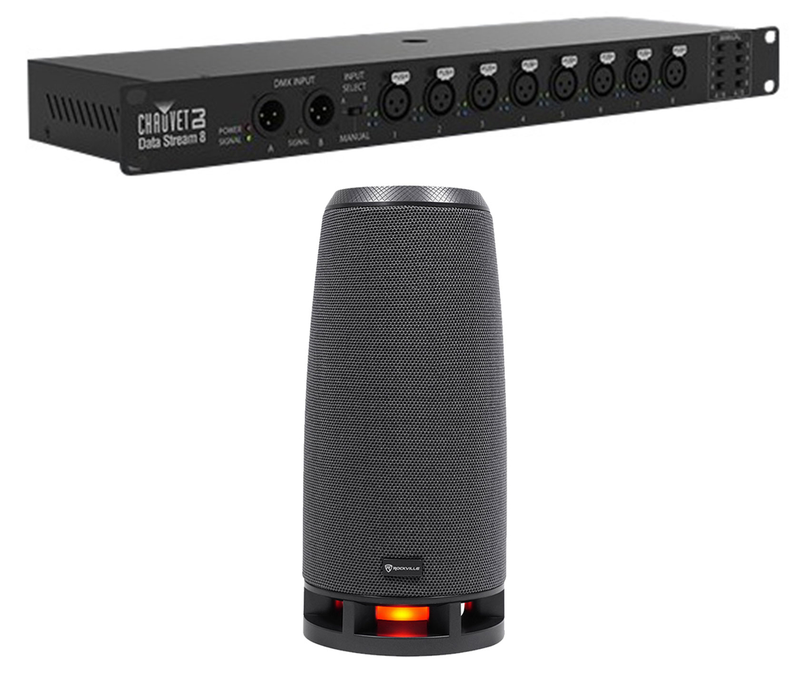 Chauvet Data Stream 8 DMX Splitter To Distribute+Boost Signals+RockShip Speaker