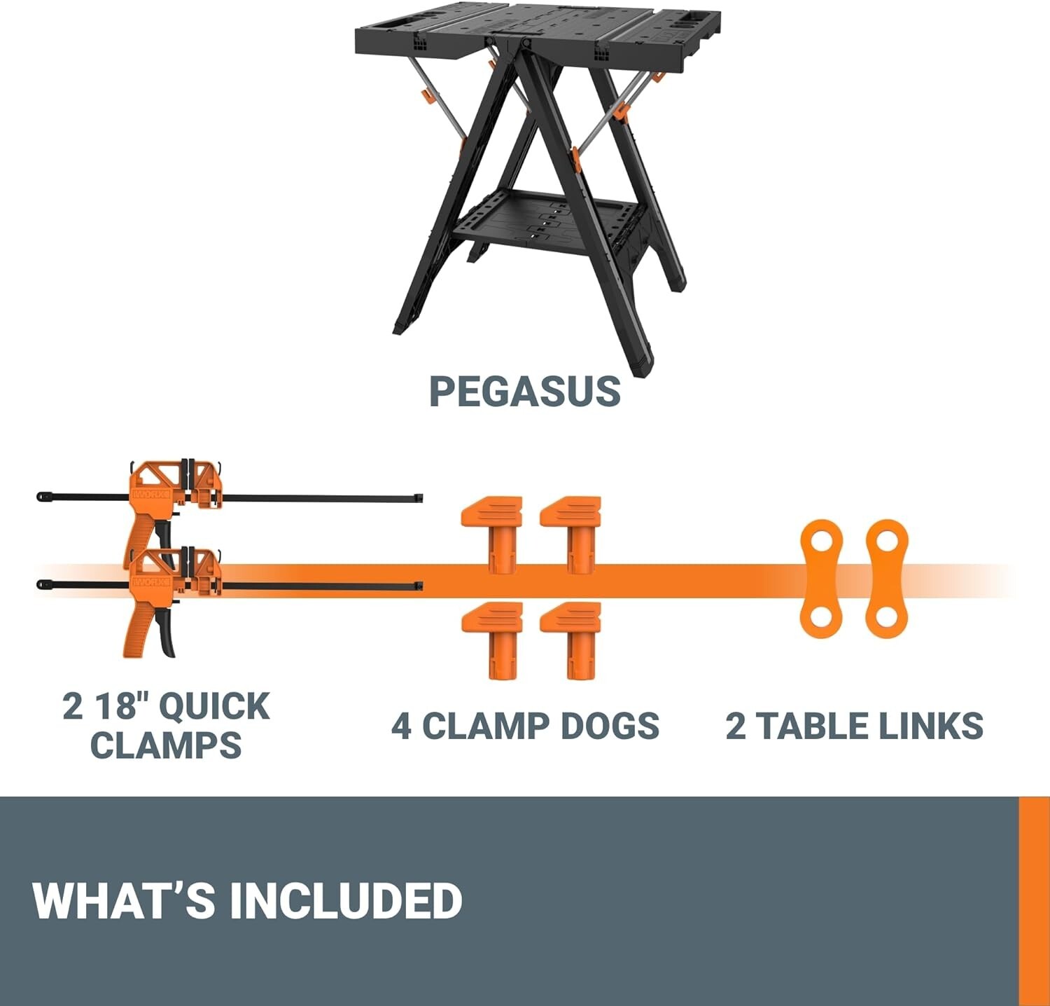 Worx Pegasus 2-in-1 Folding Work Table & Sawhorse, Easy Setup Portable Workbench