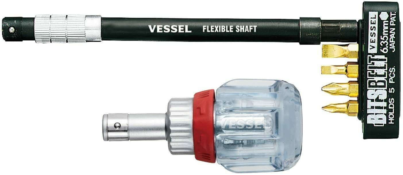 Vessel Stubby Ratcheting Screwdriver Set w Flexible Shaft TD-6700FX-4 JAPAN
