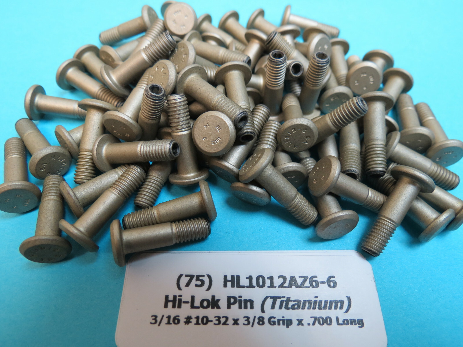 (75) Titanium 3/16 10-32 x 3/8 Grip x .700 Hi-Lok Aerospace Pin Bolt HL1012AZ6-6