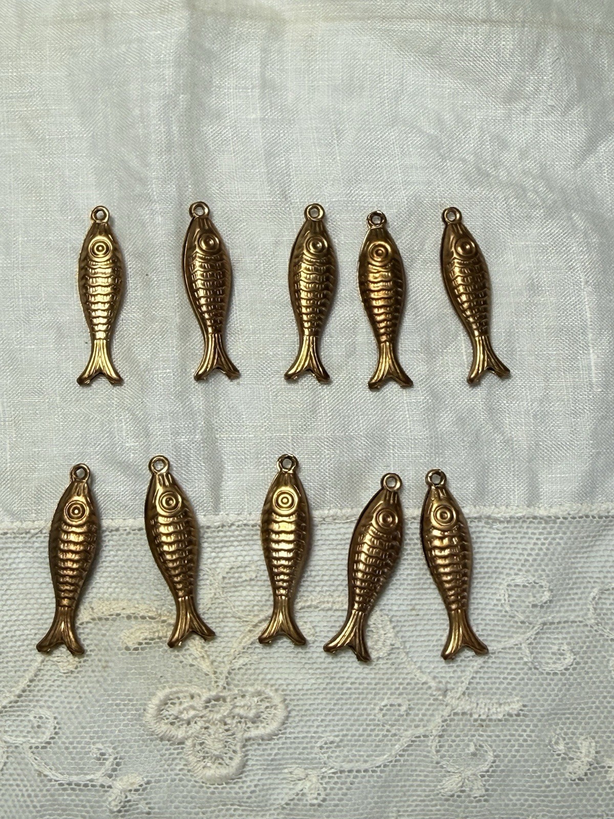24 Raw Brass Vintage Fish Dangle Stampings