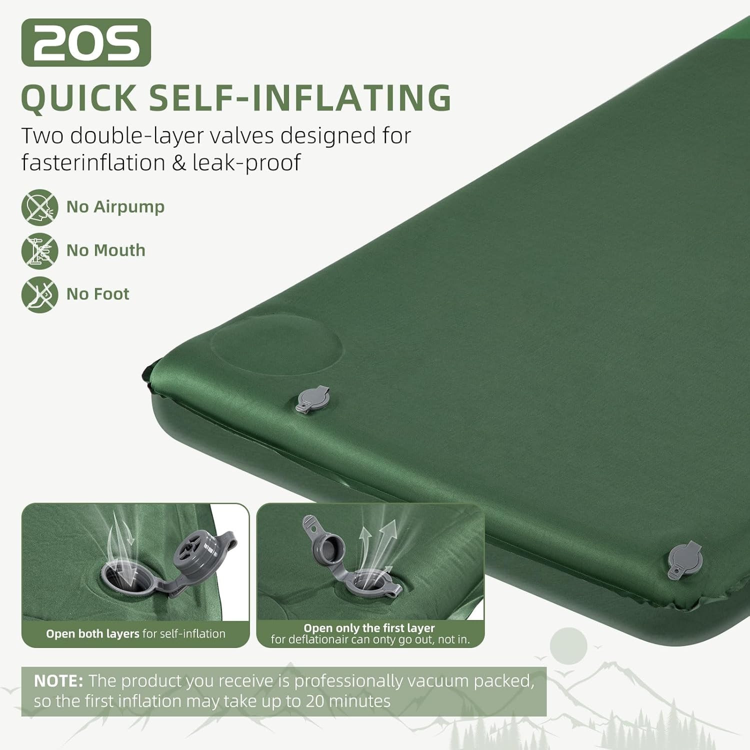 Memory Sleeping Pad, 3.1" Ultra-Thick Foam Sleeping Mats for Camping, Easy Infla