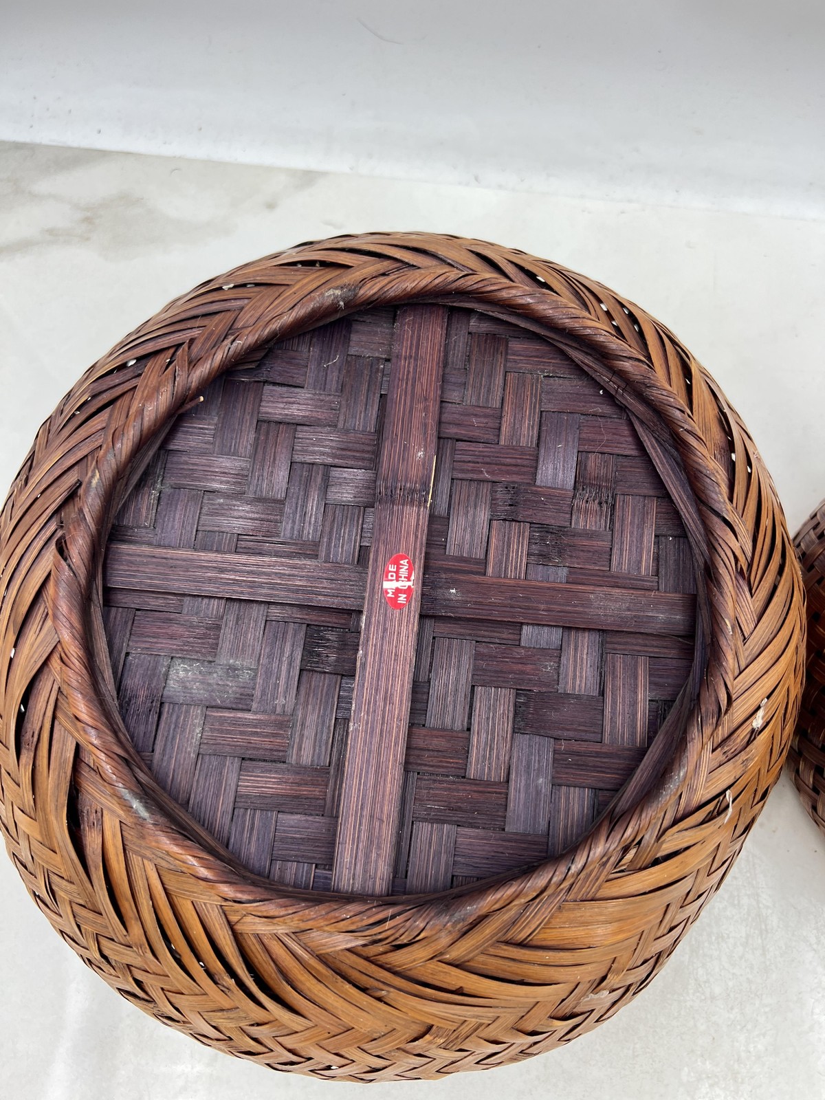 Handwoven Rattan Bamboo Wicker Basket Bowl Set Pair Nesting Boho Decor Round
