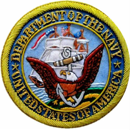 UNITED STATES DEPARTMENT OF NAVY BULLION BADGE HAND EMBROIDERED CP BRAND