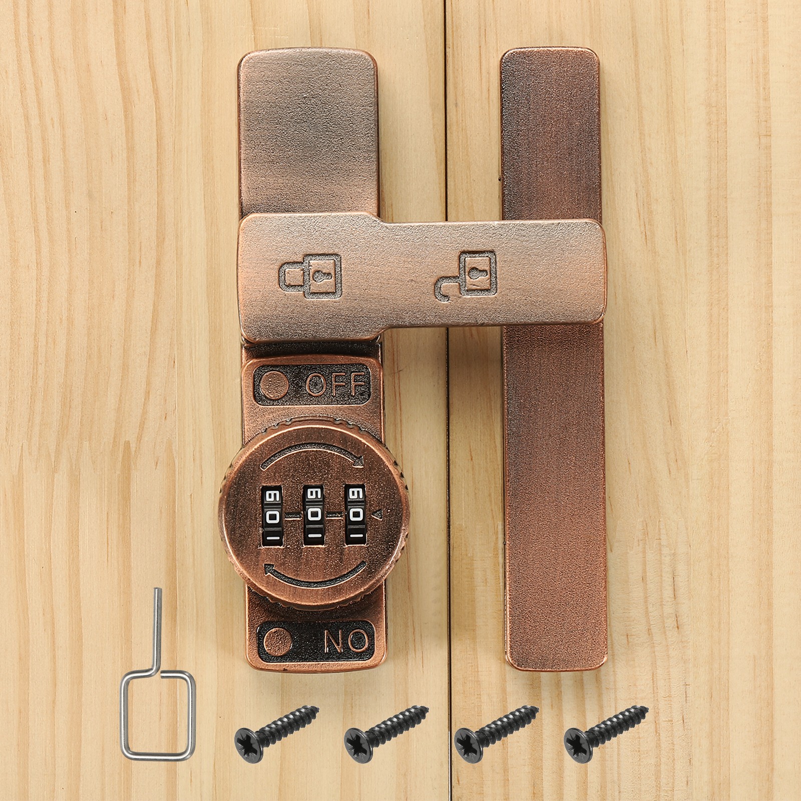 180° Sliding Lock with 3 Digit Code for Barn Door, Copper Color