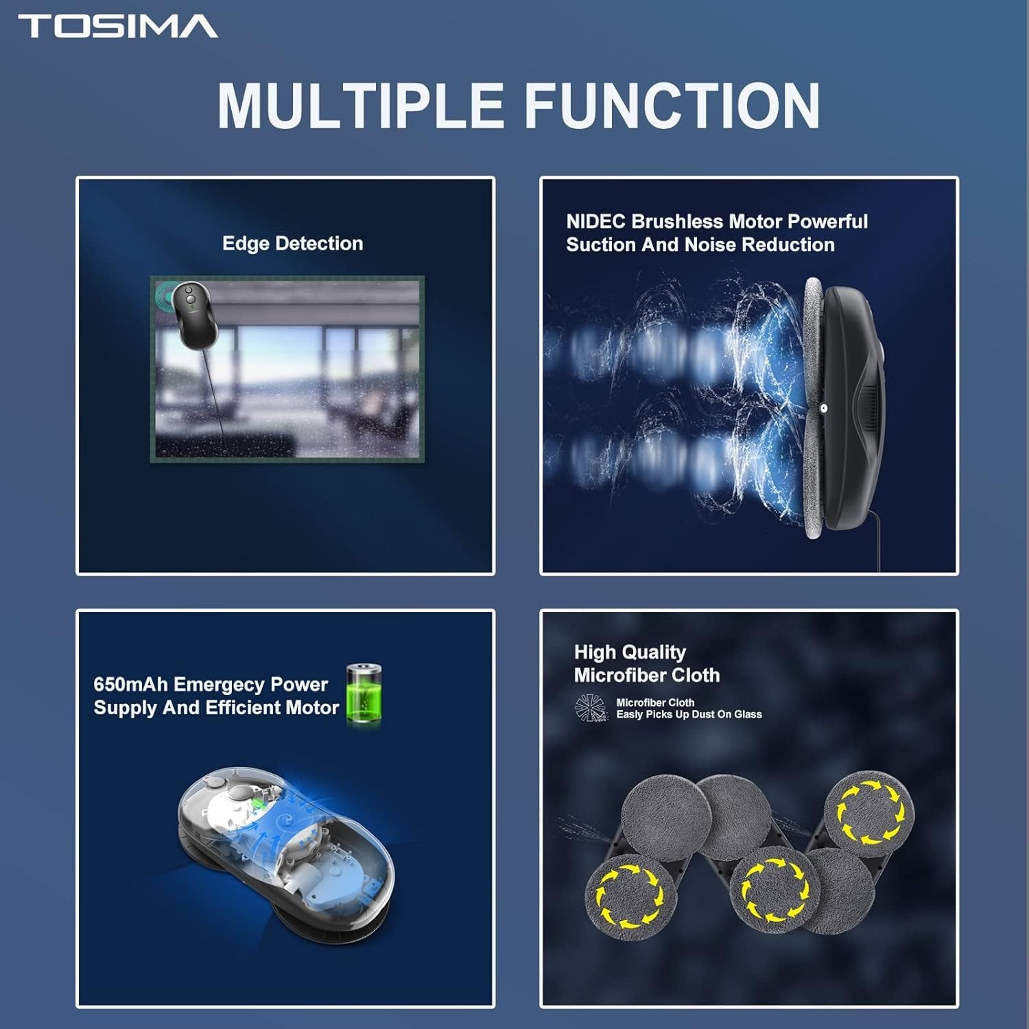 Tosima W3 Window Cleaning Robot Dual Direction Auto-Spray Smart Navigation Safe