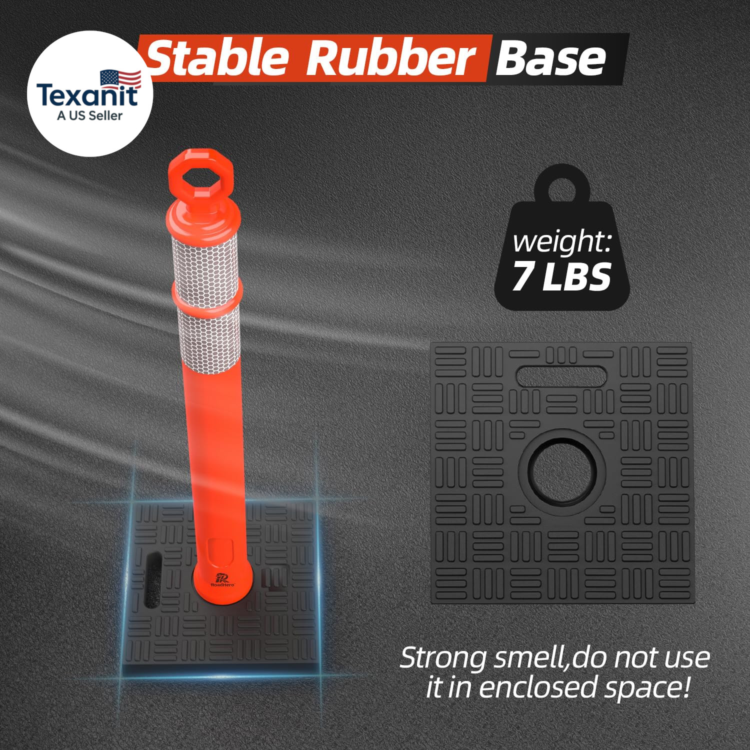 42 Inch Delineator Post with Base, Portable Orange Traffic Delineator Posts Cone
