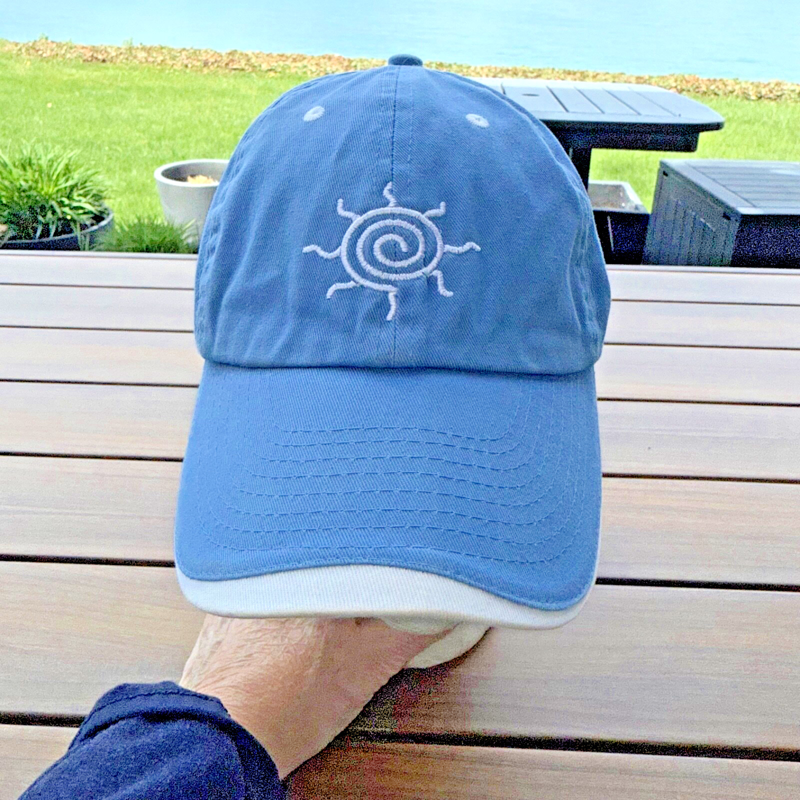 Costa Maya Side w Sun Logo Front on Cotton BlueHat Cap White Accents Adj