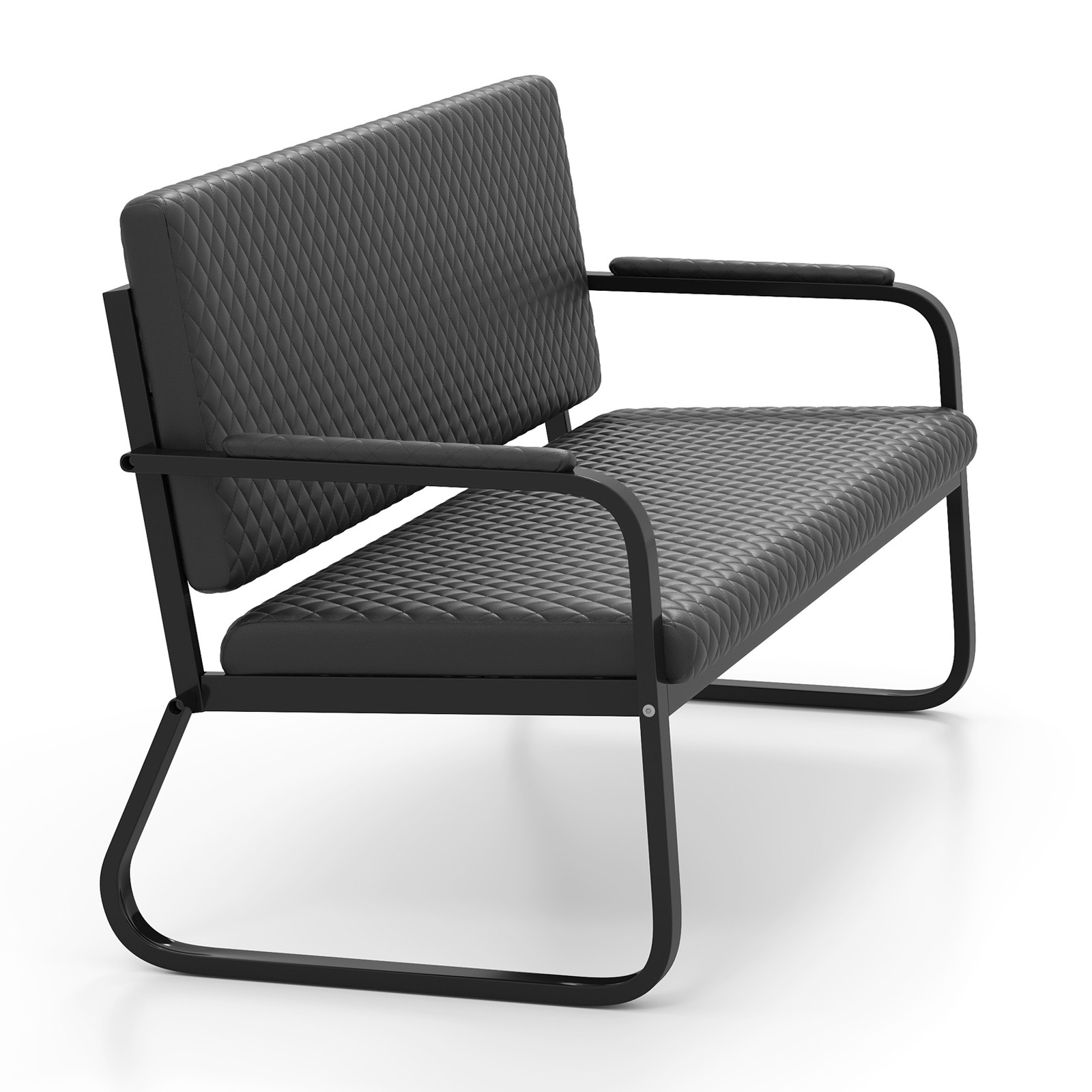 Black Waiting Chair Guest Reception Seating Bench Barbershop Beauty Salon Office