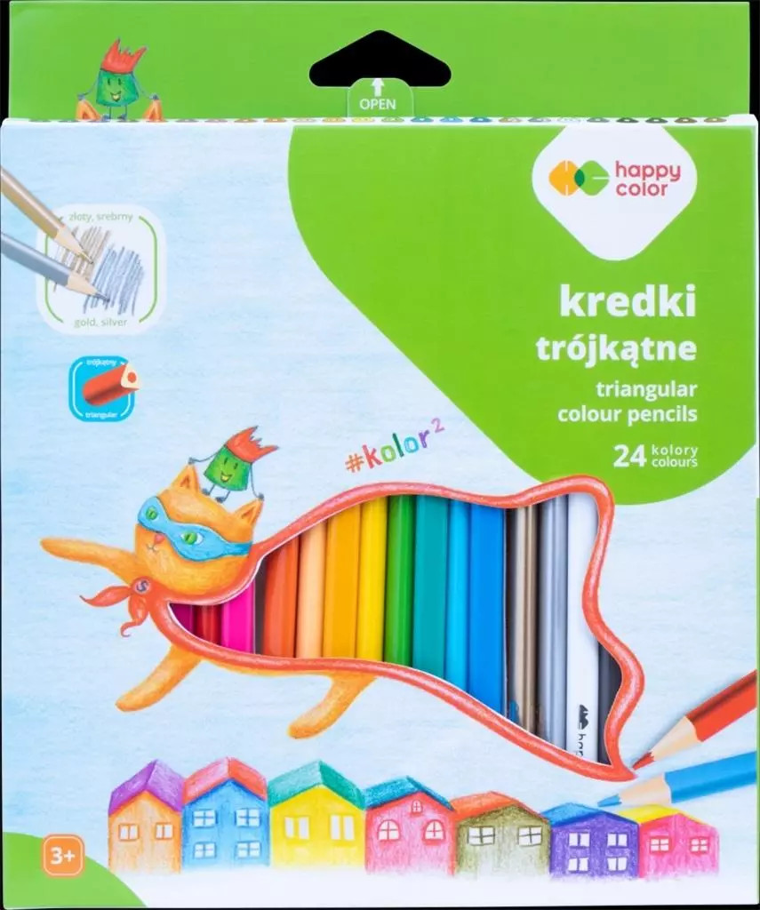 5902979021398 Kredki drewniane trójkątne 24kol HAPPY COLOR GDD