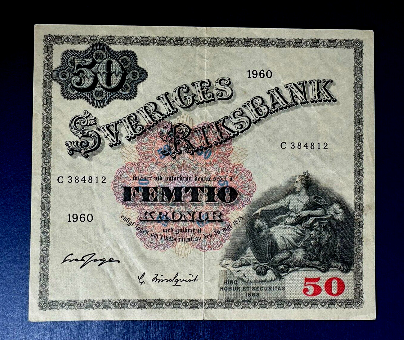 High Grade Sweden 1960 , 50 Kronor , Pick 47b Large Size Note