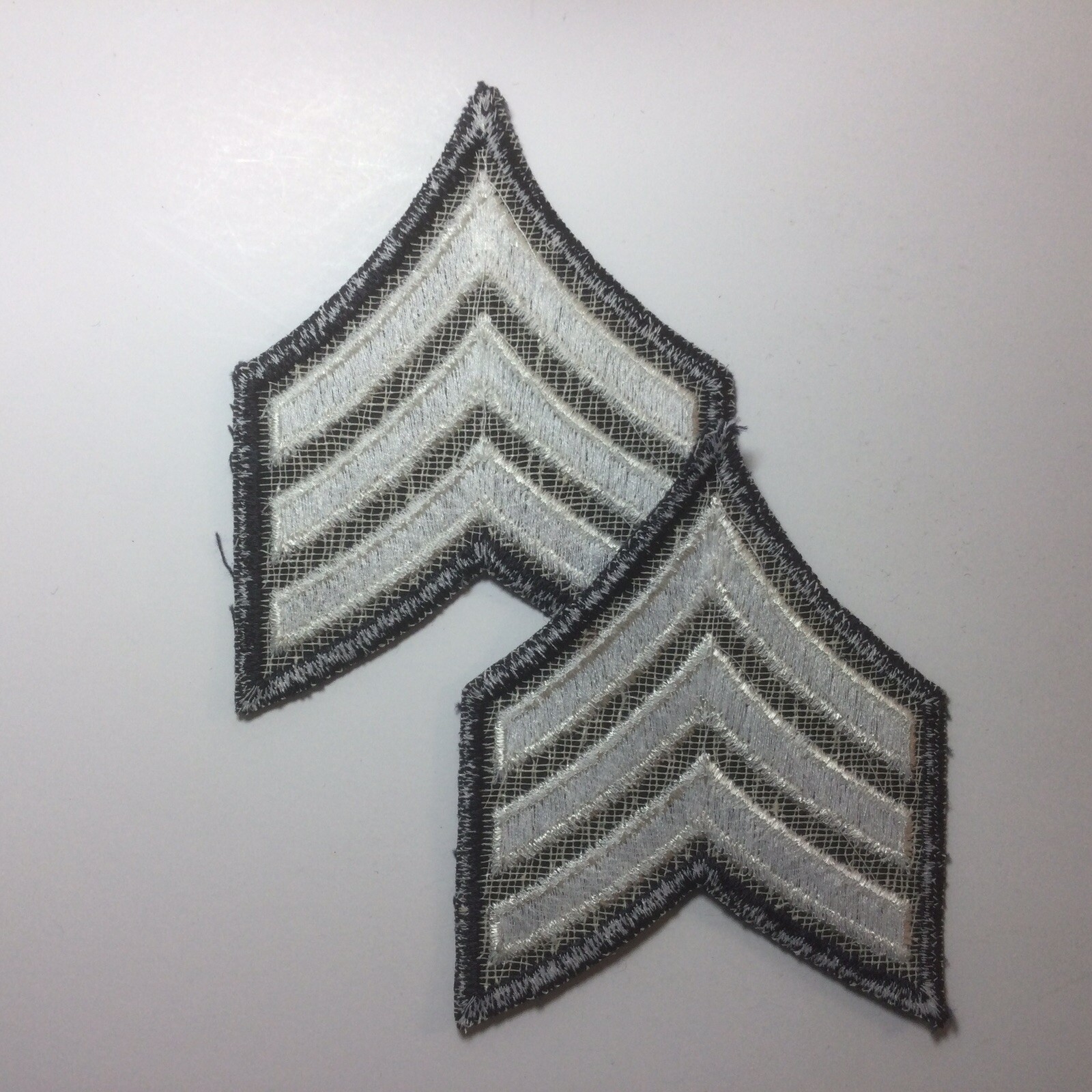 (2) Sergeant Chevron Patch police 3 stripe WHITE on DARK NAVY BLUE