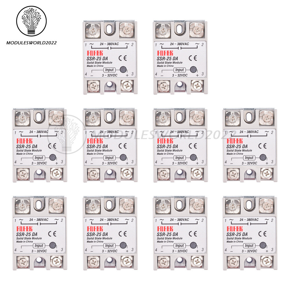 1-10PCS SSR-25DA Solid State Relay Module 25A DC 3V-32V Input AC 24V-380V Output