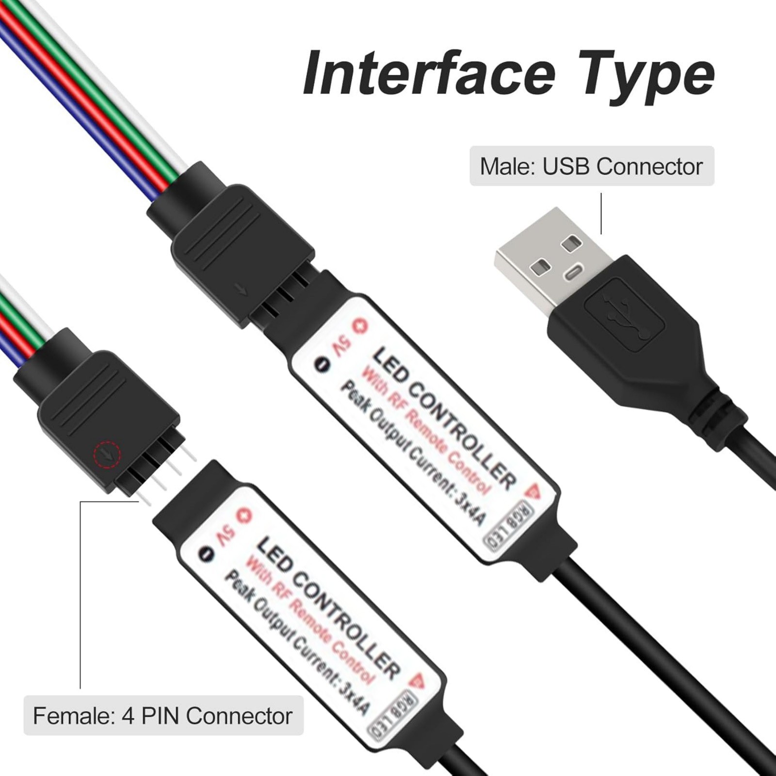 RGB Led Light Strip Controller 17-Key RF Wireless Remote DC5V USB Socket