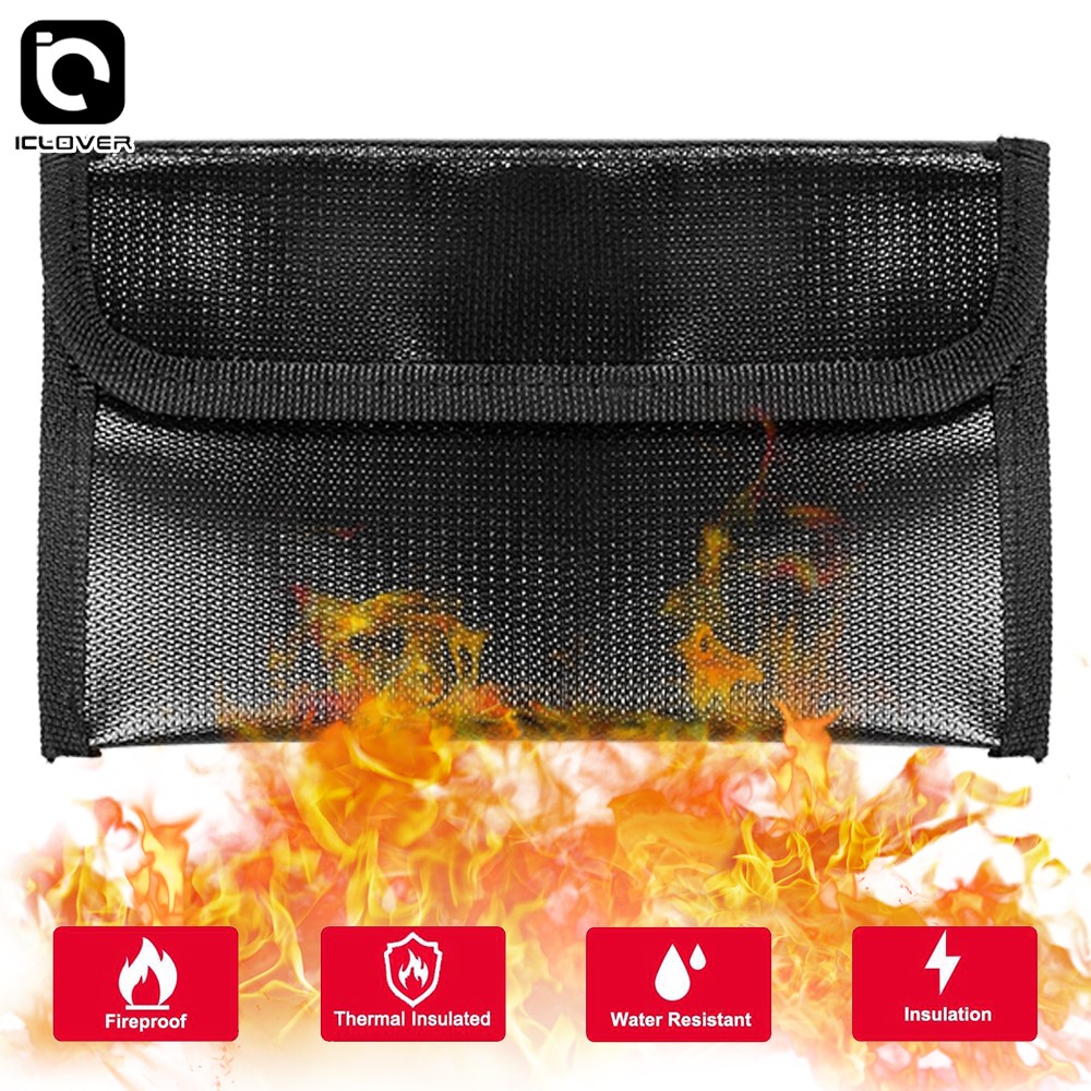 Small Fireproof Money Bag Waterproof Cash Passport Safe Pouch with Zipper 8x5"