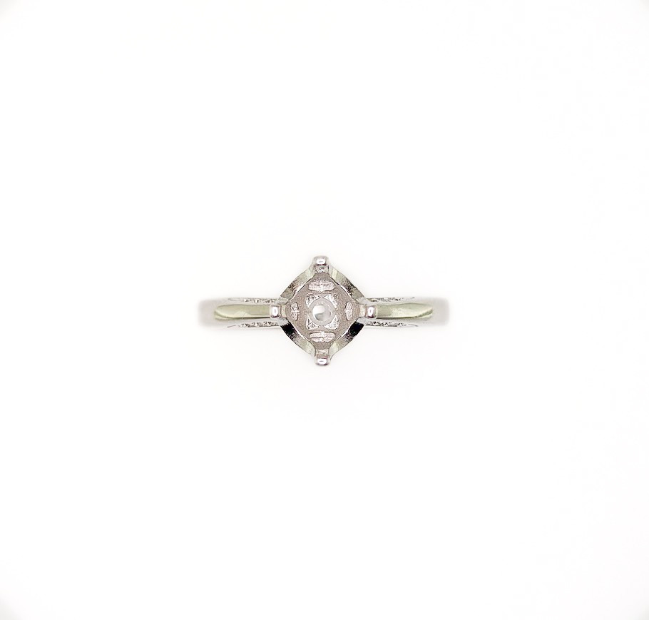 6 mm Round Hidden CZ Accent Ring Setting Sterling Silver with Rhodium Finish