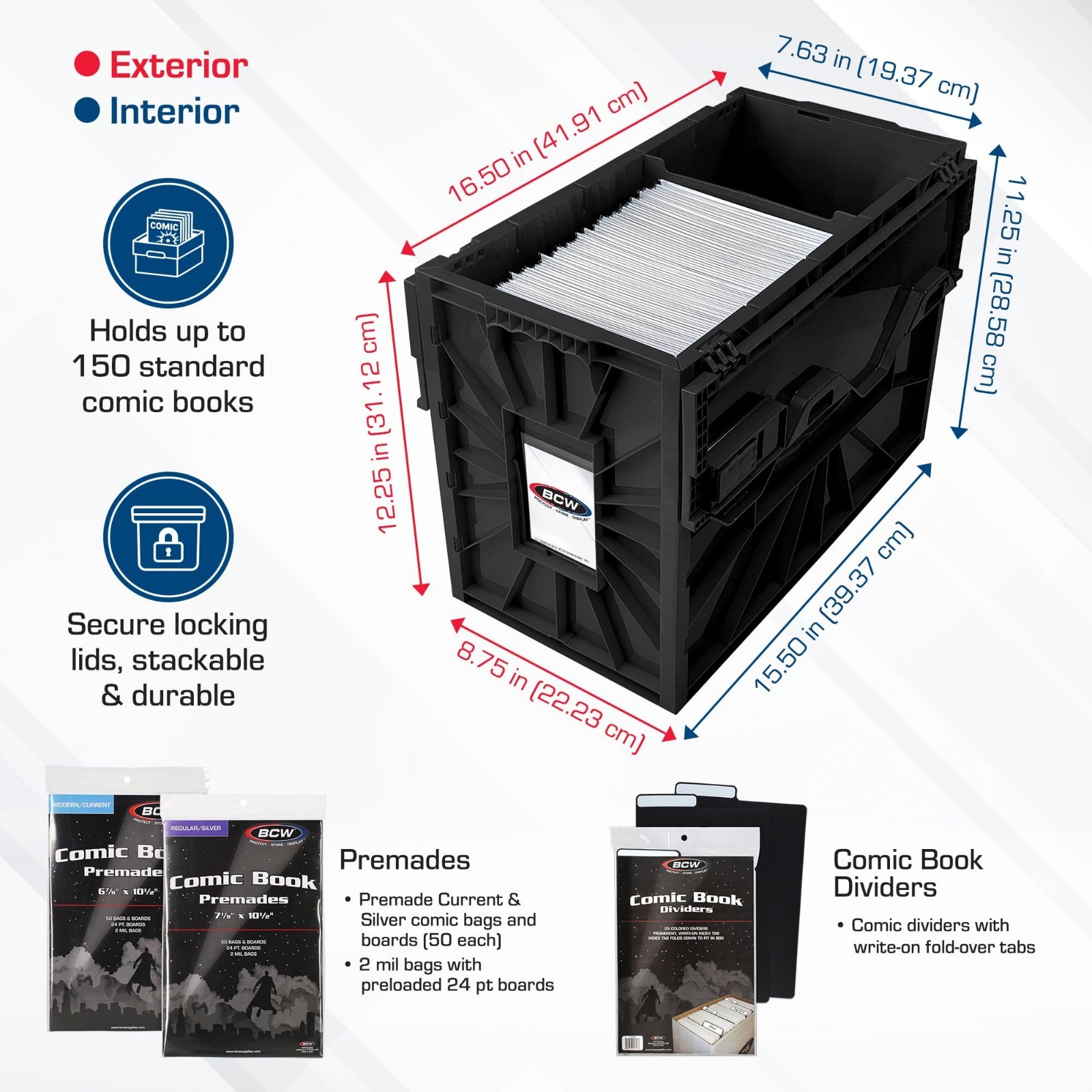 Comic Book Storage Bin Starter Kit - Short Dividers, Silver & Current Bags/Board