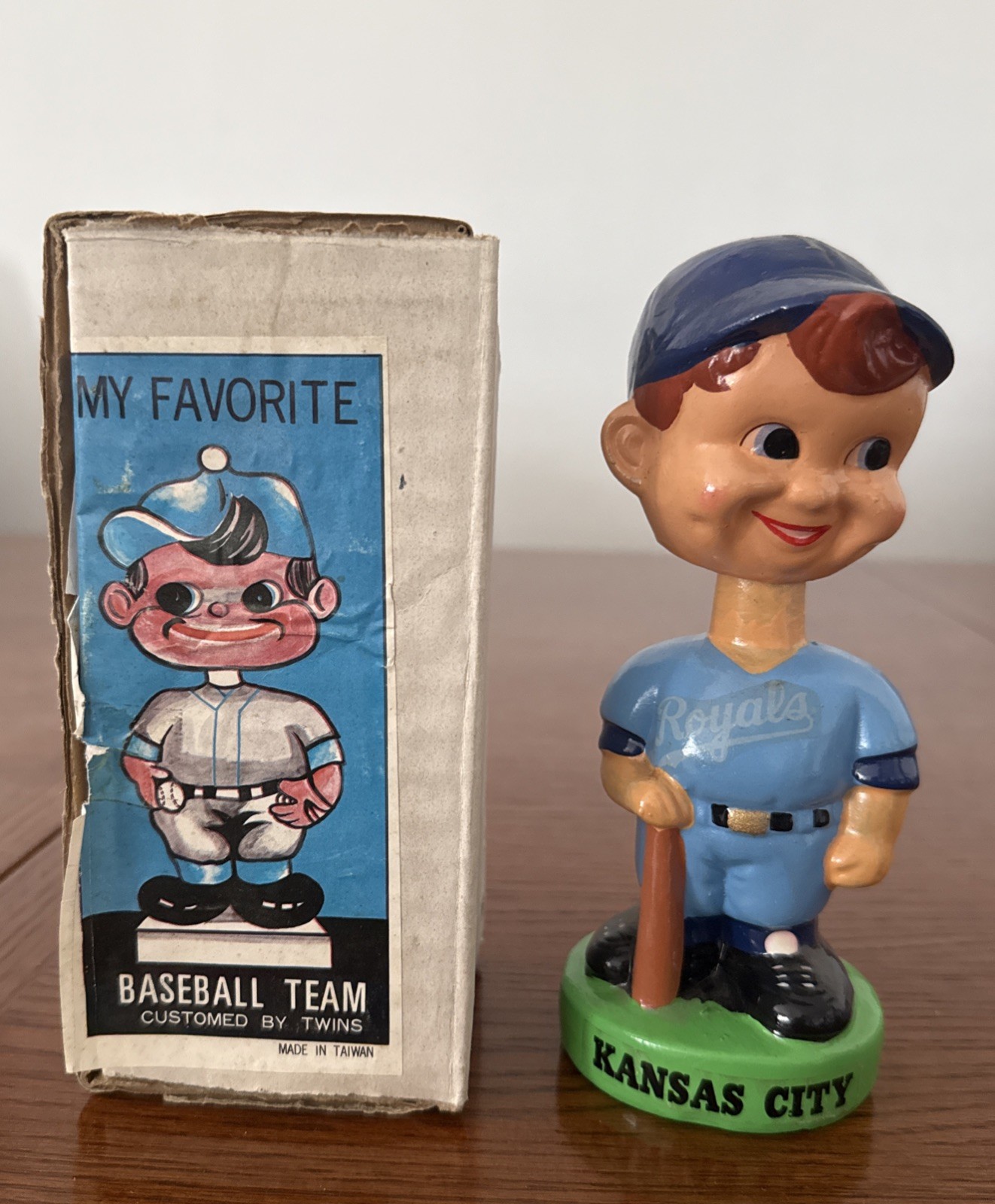 Vintage Kansas City Royals Bobblehead Nodder Green Base With Box