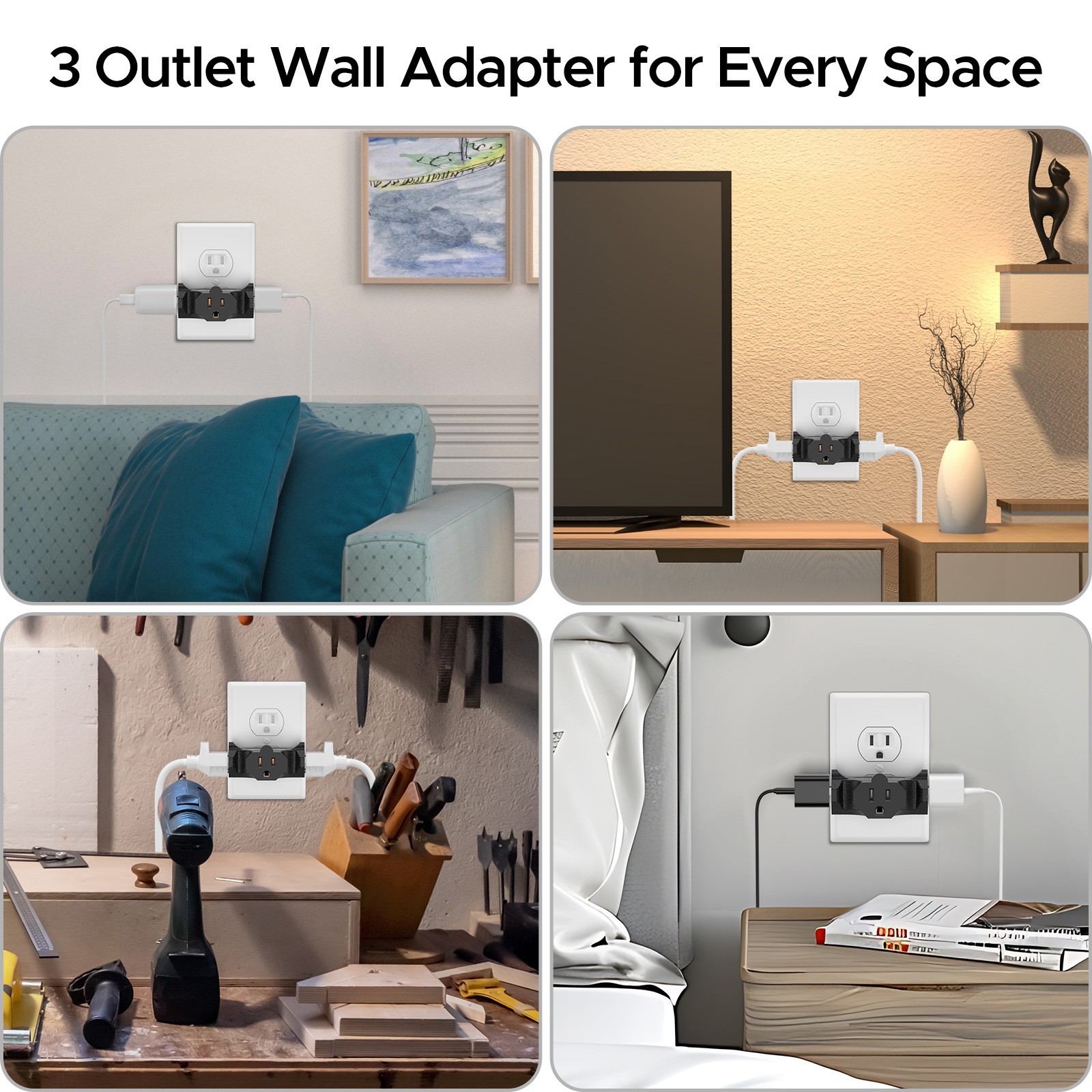 3-Pack 3 Way Plug Adapter,Power Splitter Plug Outlet,3 Way Electrical Splitter