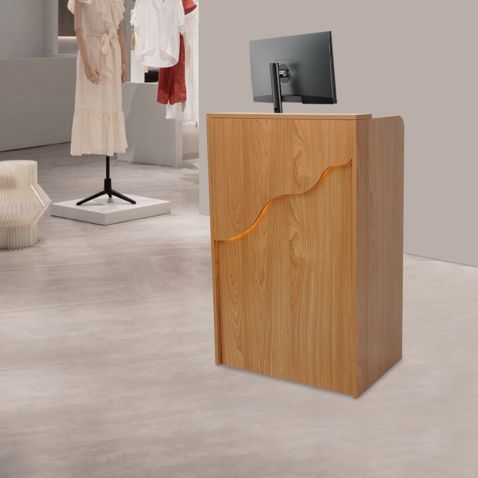Reception Desk with LED Light Checkout Counter Table w/ Storage Drawer Store Use