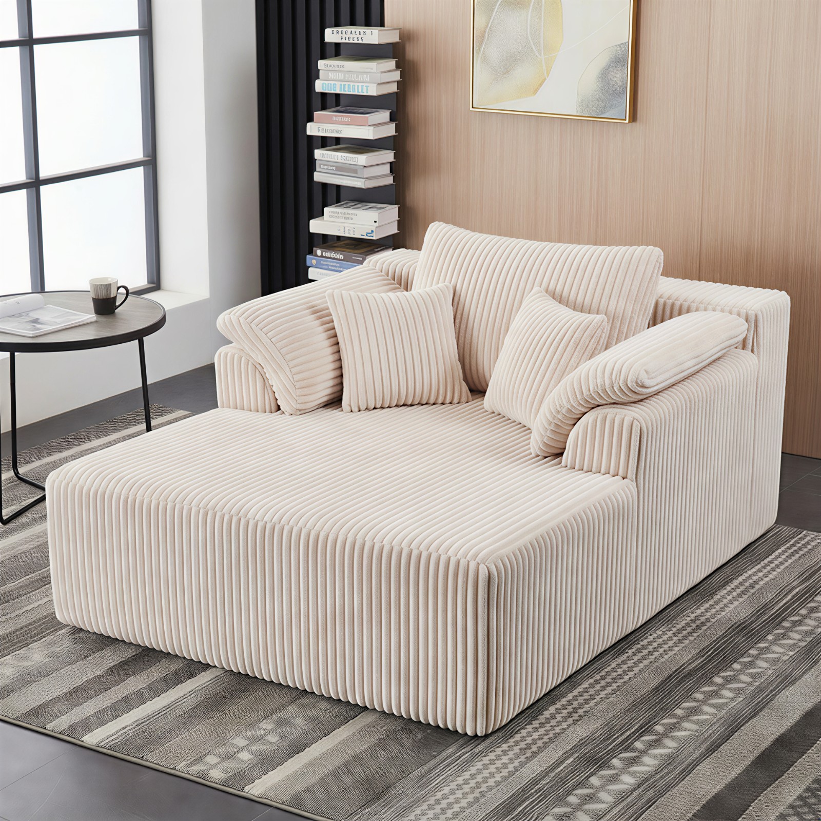 60-inch indoor oversized corduroy lounge chair, no assembly required (Beige)