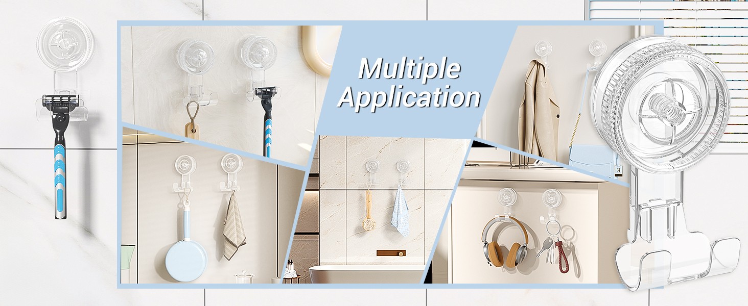 Suction Hooks, 2 Pack Razor Hooks Removable & Reusable Suction Shower Hook