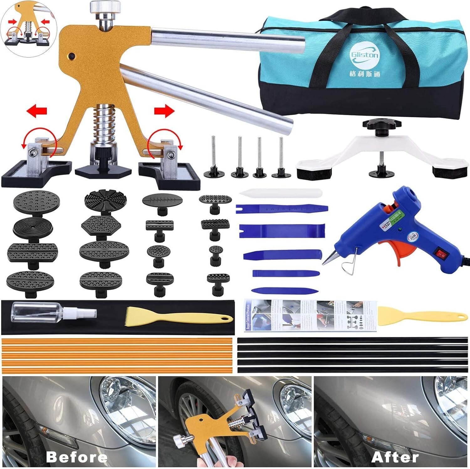 Durable 45-Piece Dent Puller Kit with Glue Gun - Easy Use for Any Skill Level
