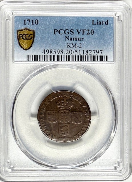 Spanish Netherlands - NAMUR - One Liard 1710 - Km-37 - PCGS VF20 - RARE!