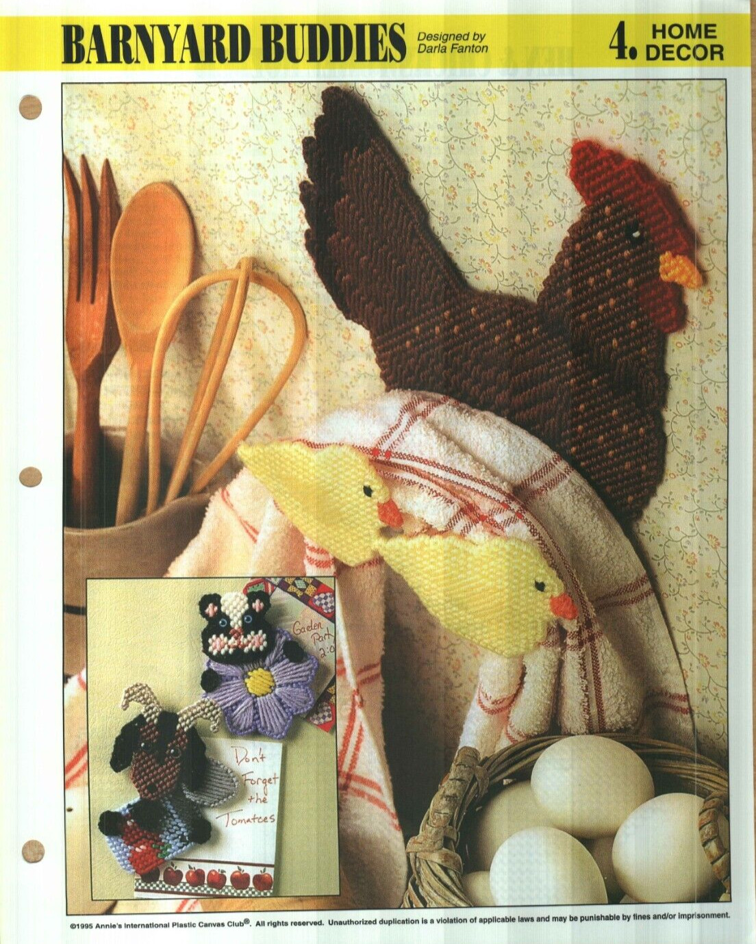 NEW BARNYARD BUDDIES HEN TOWEL HANGER ANNIES PLASTIC CANVAS PATTERN INSTRUCTIONS