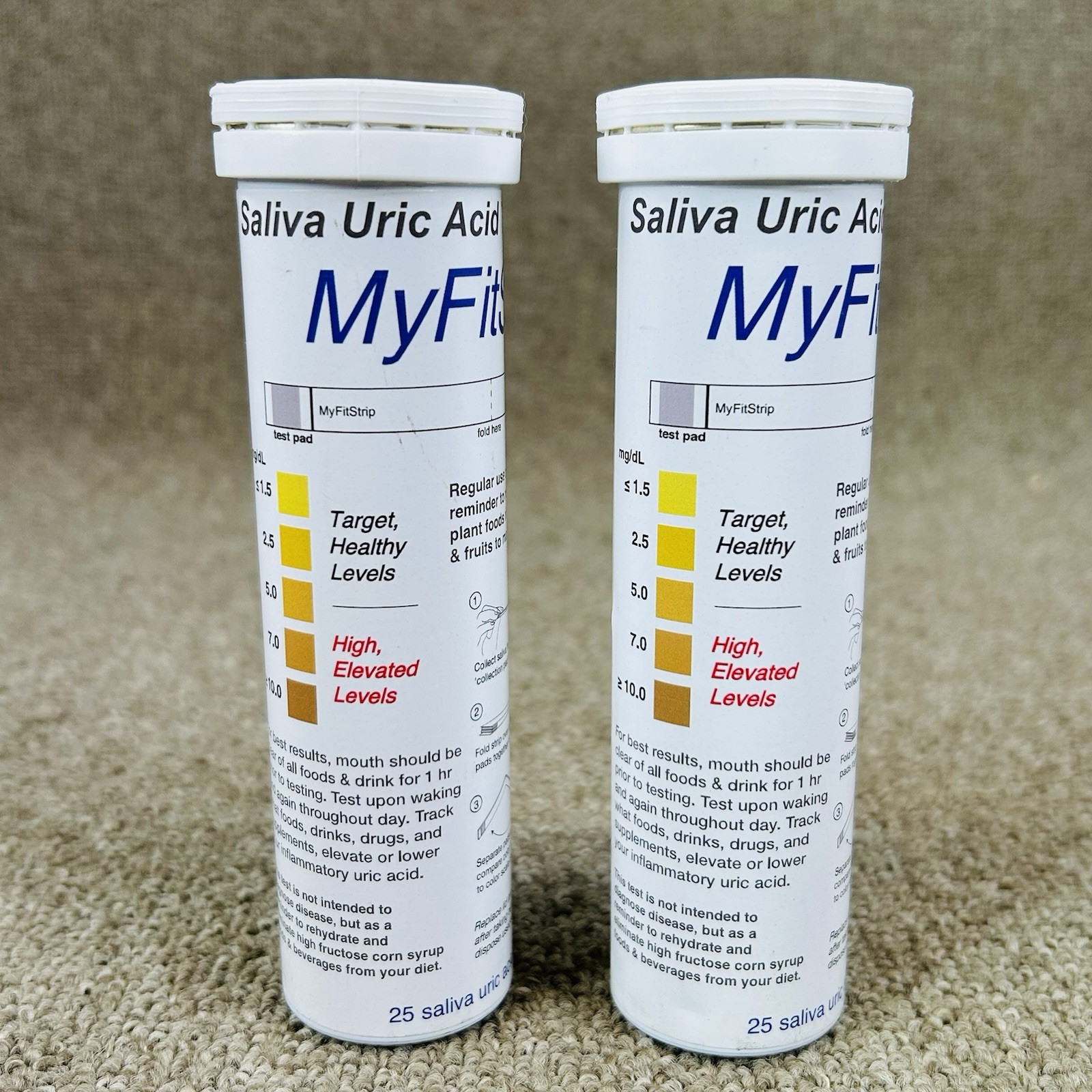 Saliva Uric Acid Test Strips 2 Tubes Of 25 Ea Tube MyFirstStrip Exp 02/2026
