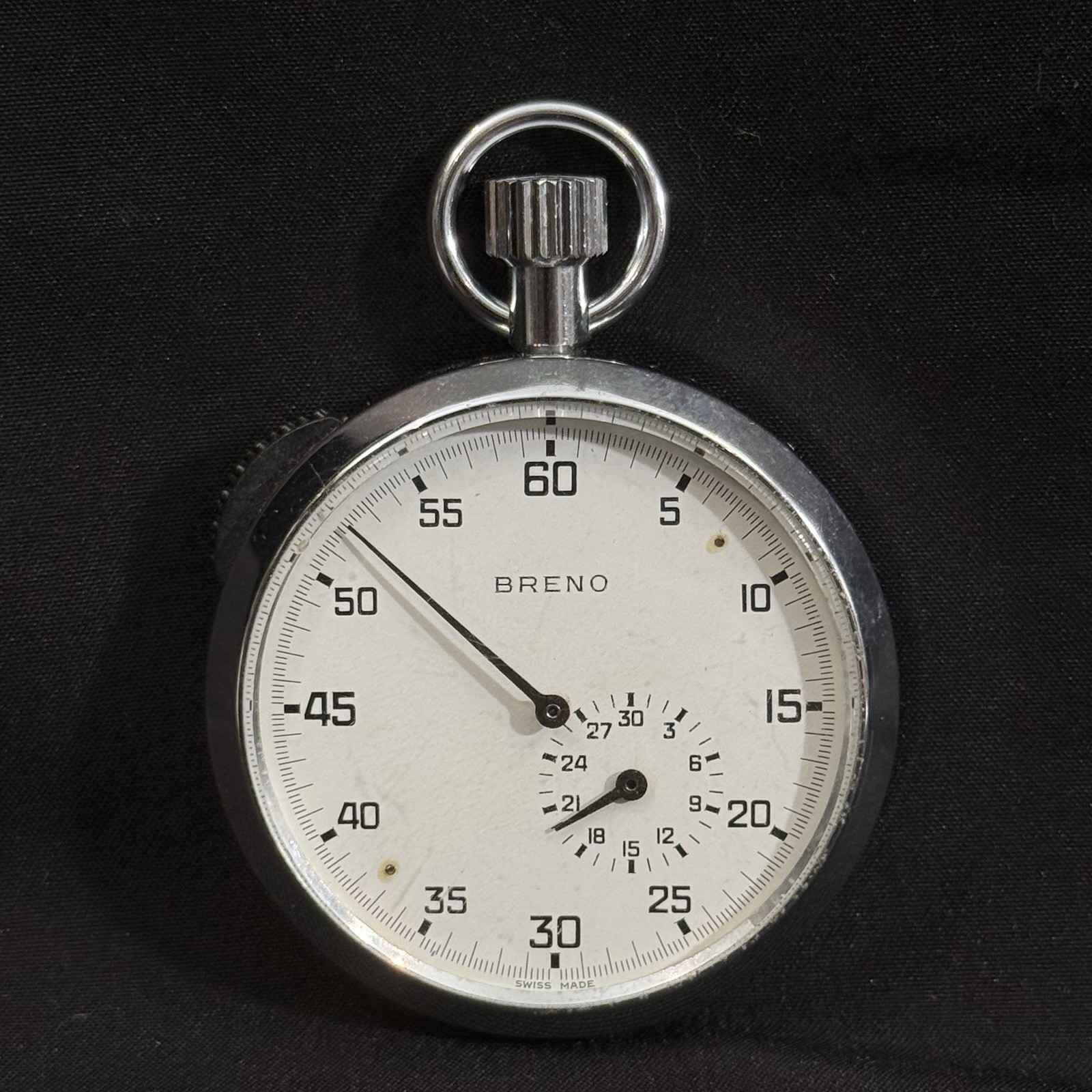 Vintage BRENO Swiss Made Mechanical Stopwatch 60 Sec / 30 Min Military Grade