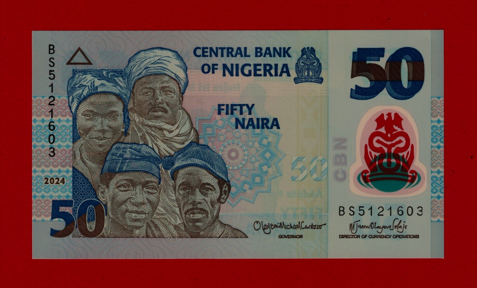 50 NAIRA 2024 NIGERIA UNC POLYMER - Prefix: "BS" (P-40n) Sign: Cardoso & Solaja