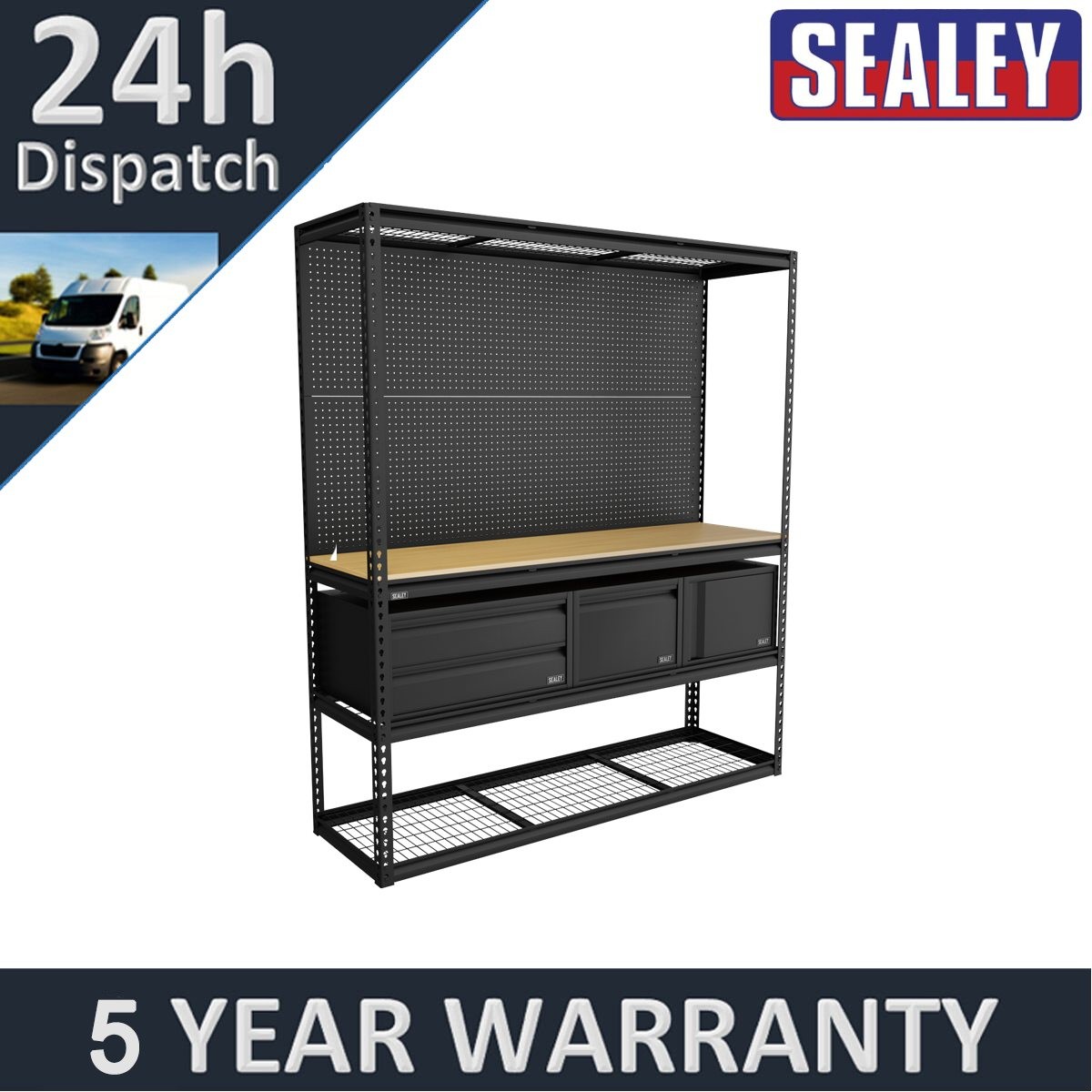 Sealey Heavy-Duty Modular Workbench & Racking Kit with 3 Storage Units