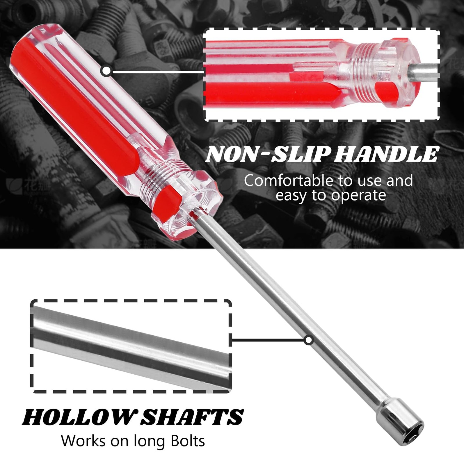 1/4 Inch Hex Nut Driver, Socket Wrench Screwdriver with 3.7-Inch Hollow Shaft...
