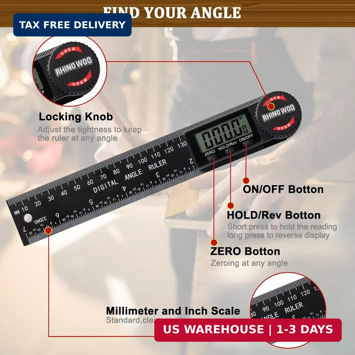 Digital Angle Finder Protractor, Angle Measuring Tool for Woodworking/Carpenter/