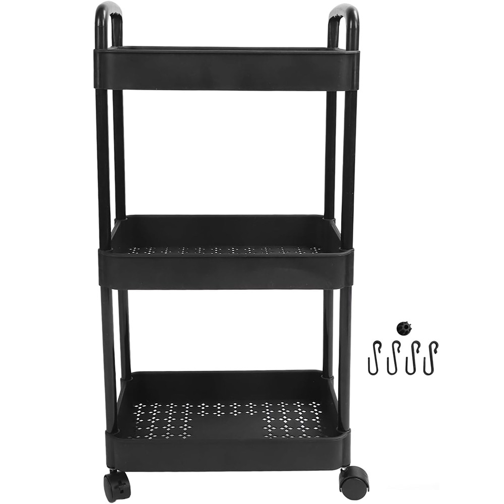 3 Tier Slim Kitchen Salon Storage Trolley Cart Rack Tray Shelf Rolling Wheel