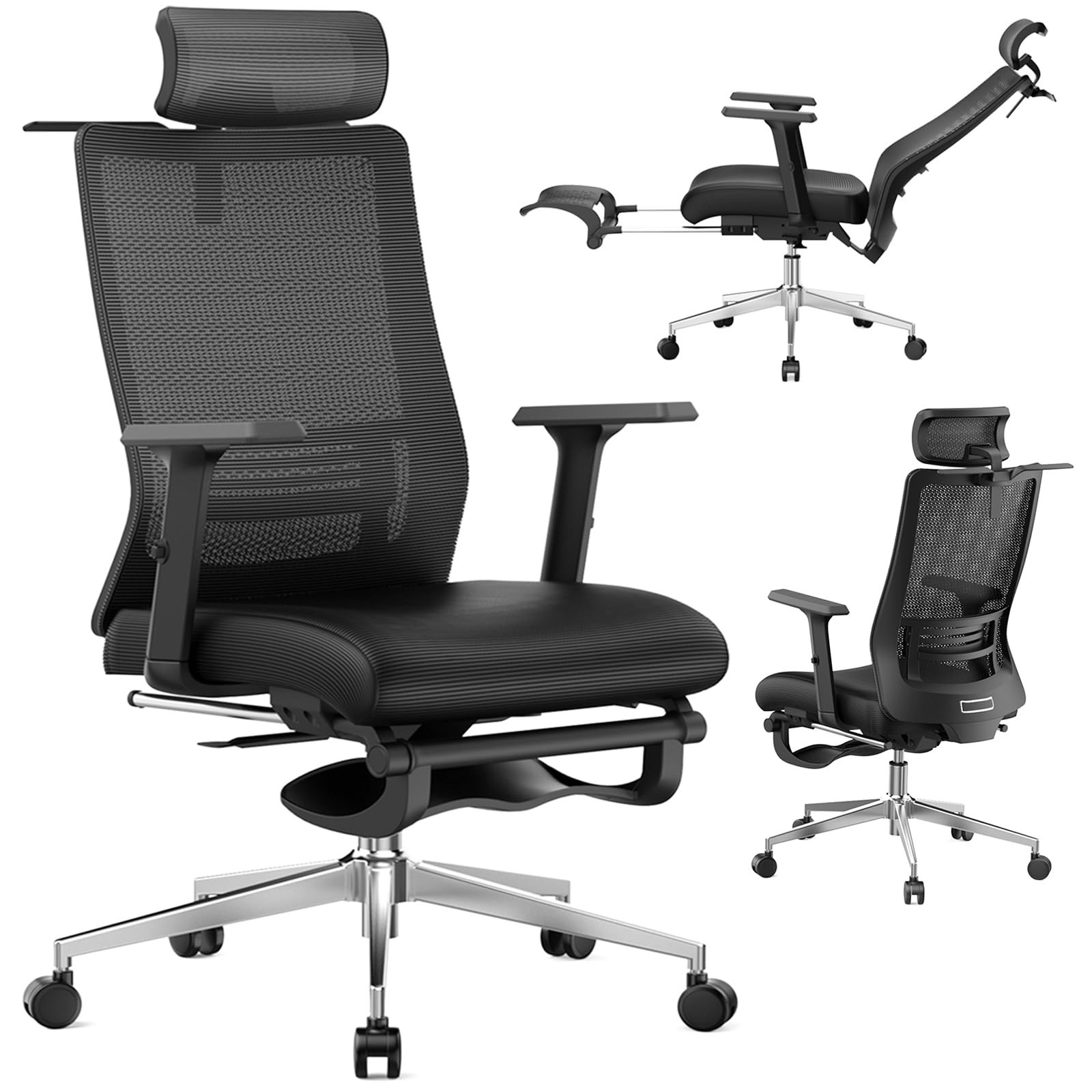 Ergonomic Office Chair with Footrest, 145° Reclining, Adjustable Lumbar & H