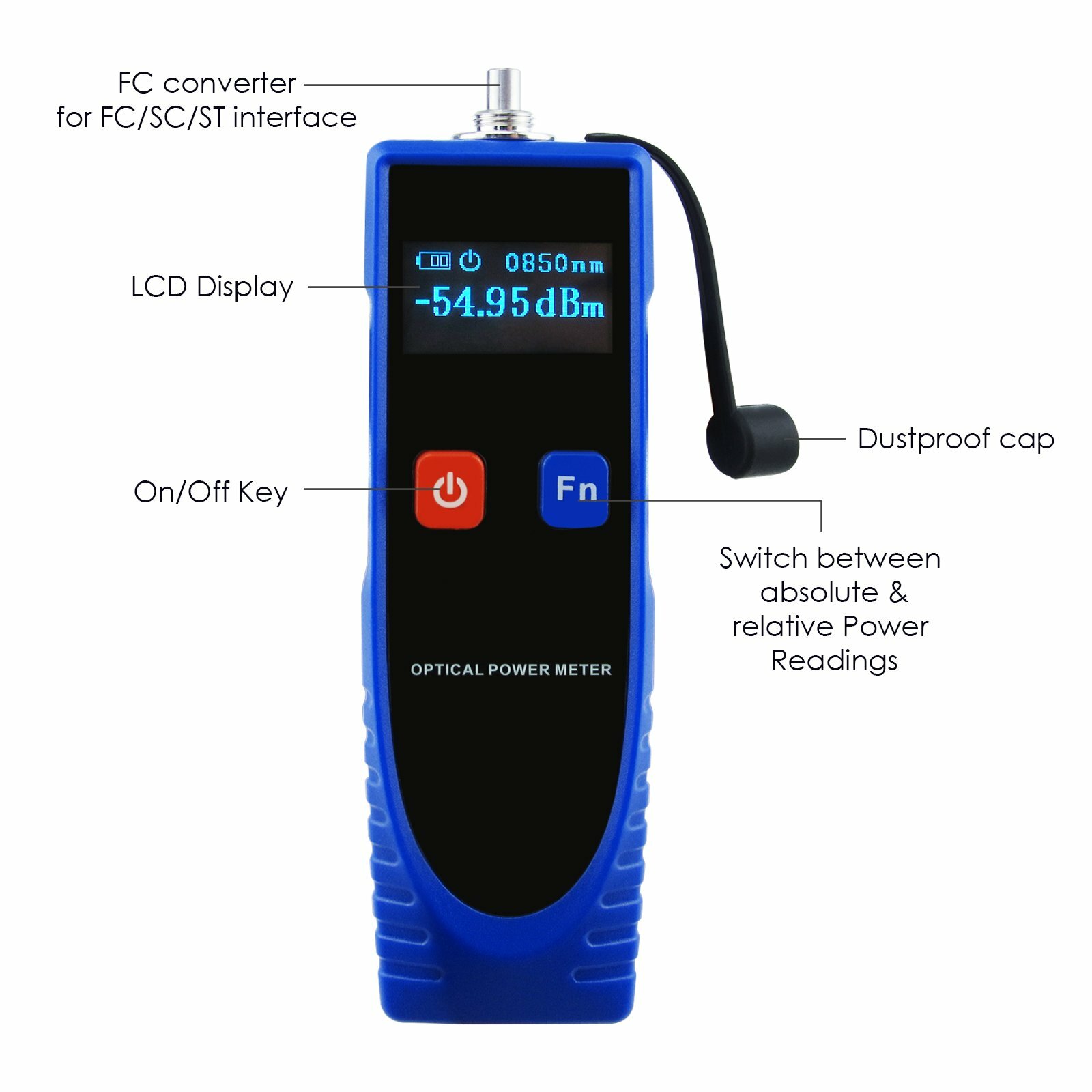Optical Power Meter Digital Power Factor Meter -70 ~ 6dBm w/ 6 Optic Wave Length