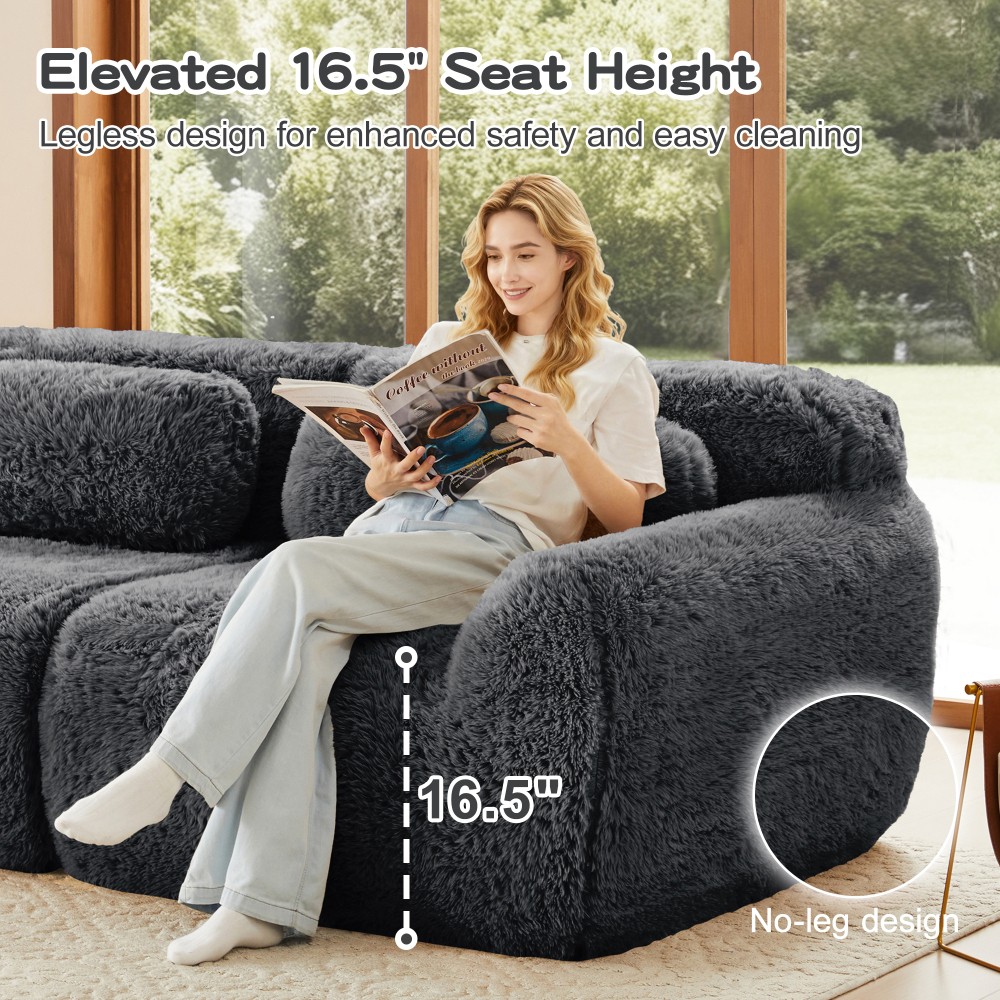 149'' Modular Plush Sofa w/Non-slip Base, Dark Grey, 32D Sponge