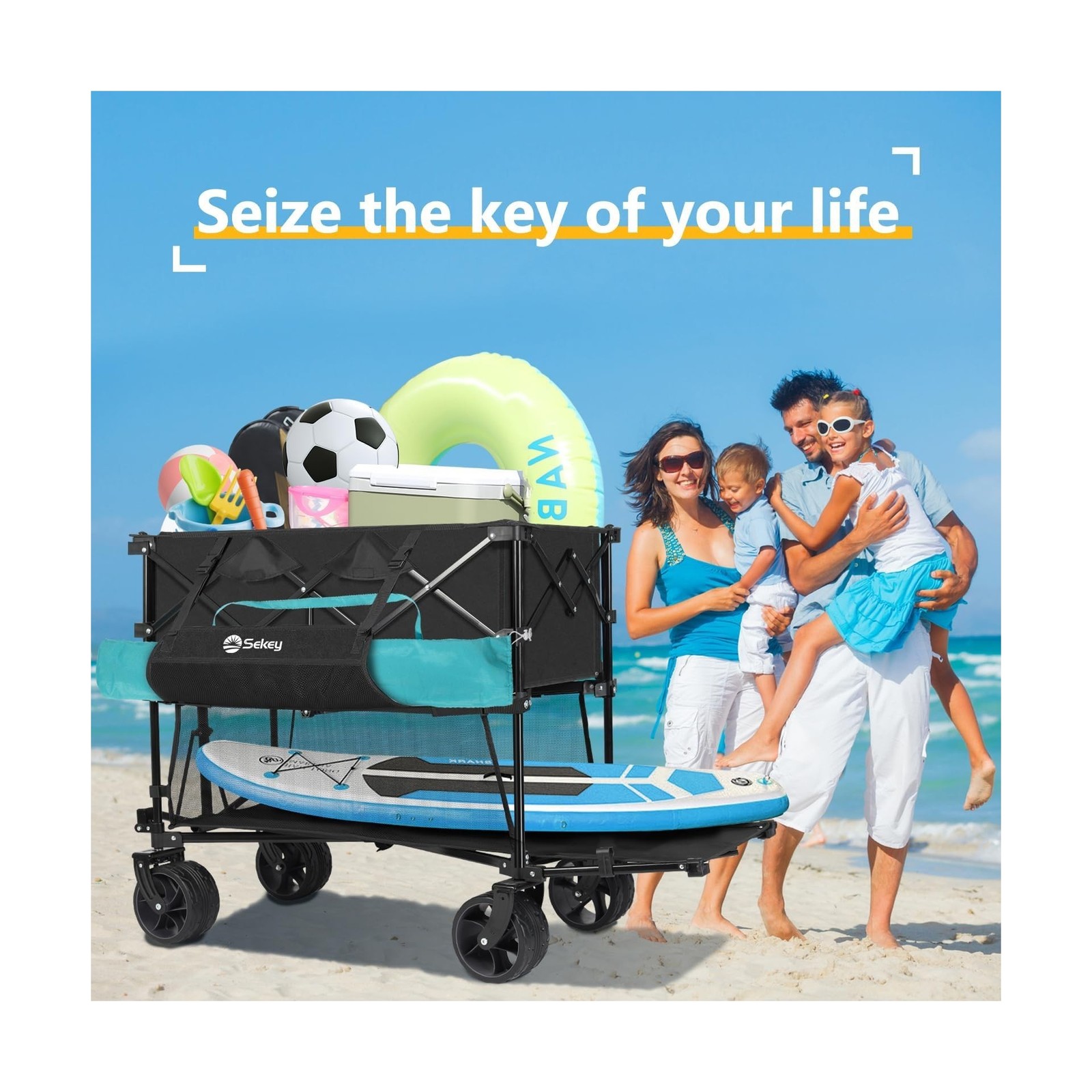 Sekey 500LBS Heavy Duty Double Decker Wagon with Extender, 400L Large Capacit...