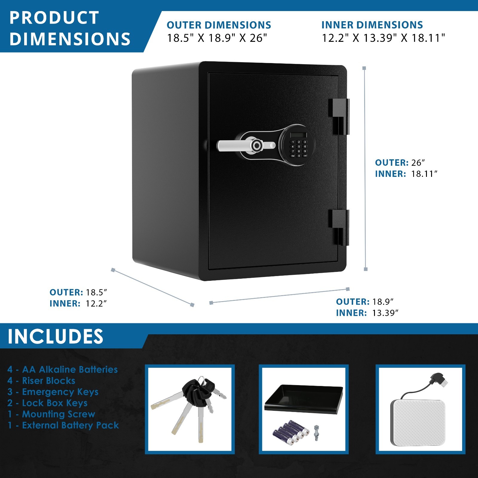Barska ELT Verified Fireproof Biometric Keypad Lock Safe Home Office Security