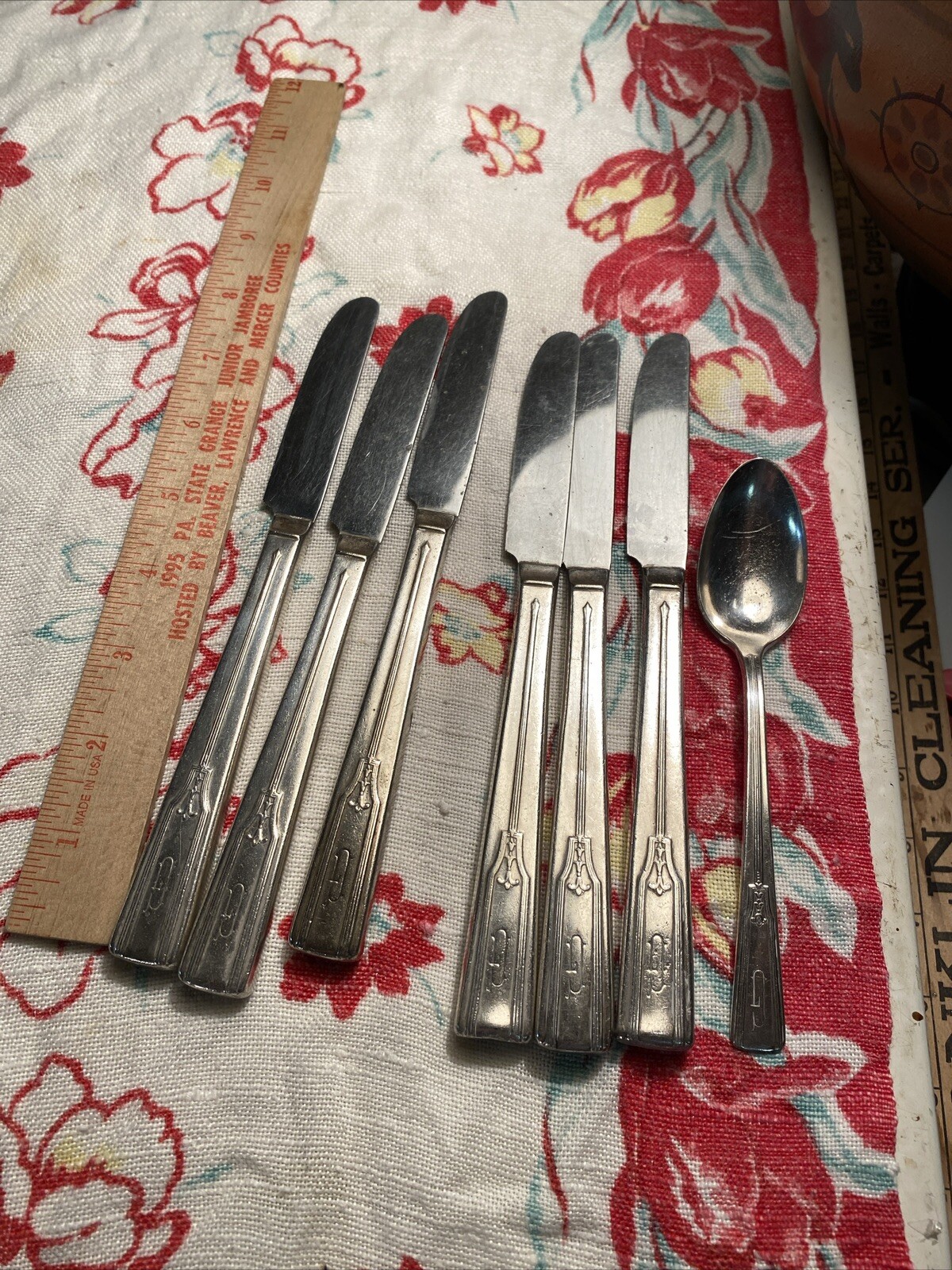 Lot Of 6 Rogers “G”butter Spreaders Butter Knives & 1 Tablespoon Monogrammed F15