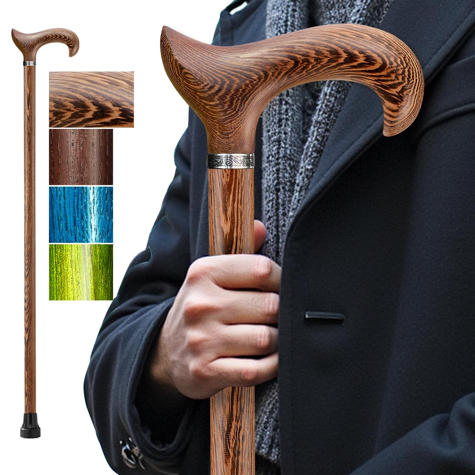 Walking Cane, Available in Multiple Inches Wooden Cane Support up to 500 Lbs, Su