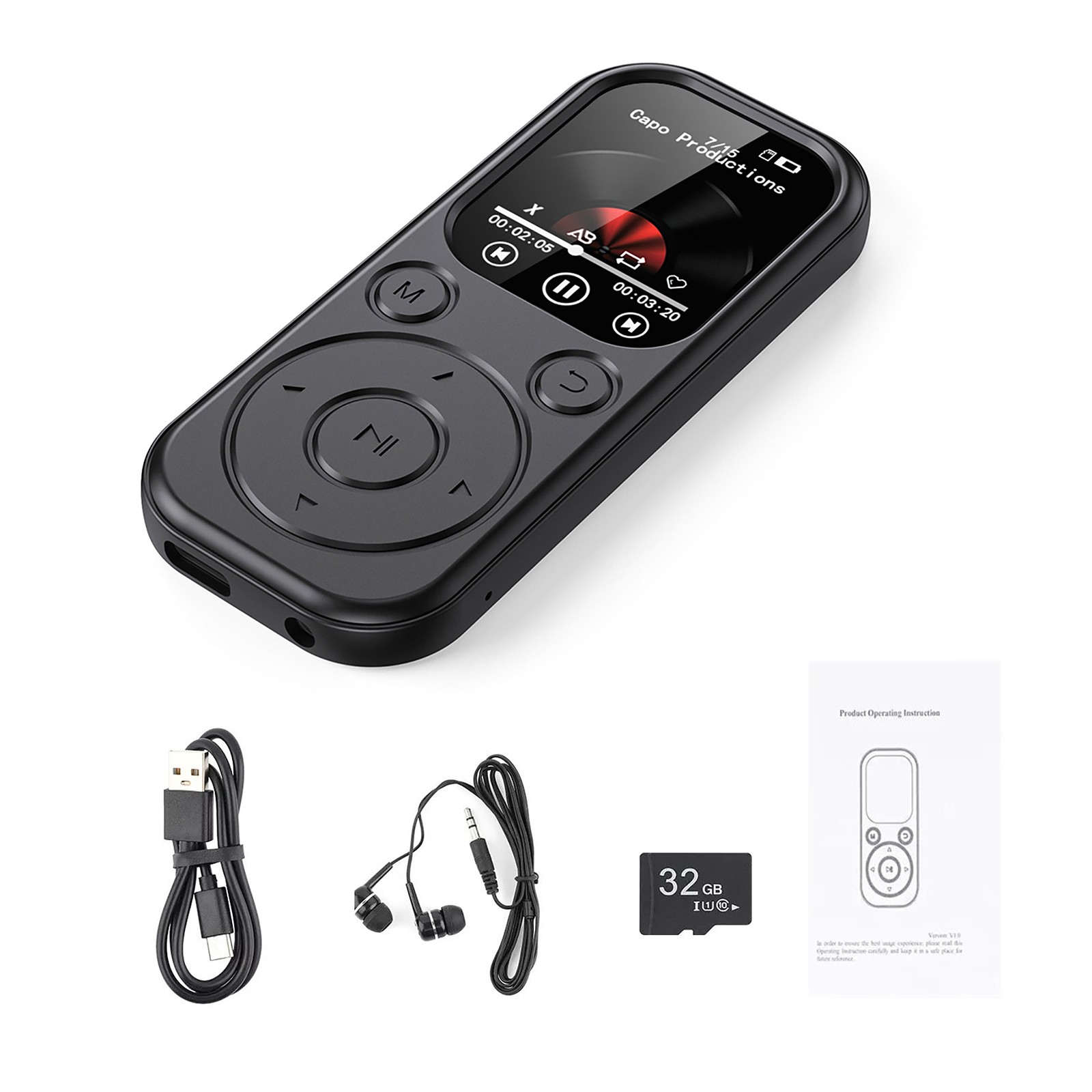 32GB MP3 Player 1.8" IPS Screen Bluetooth 5.4 APE/FLAC Playback 12H Battery