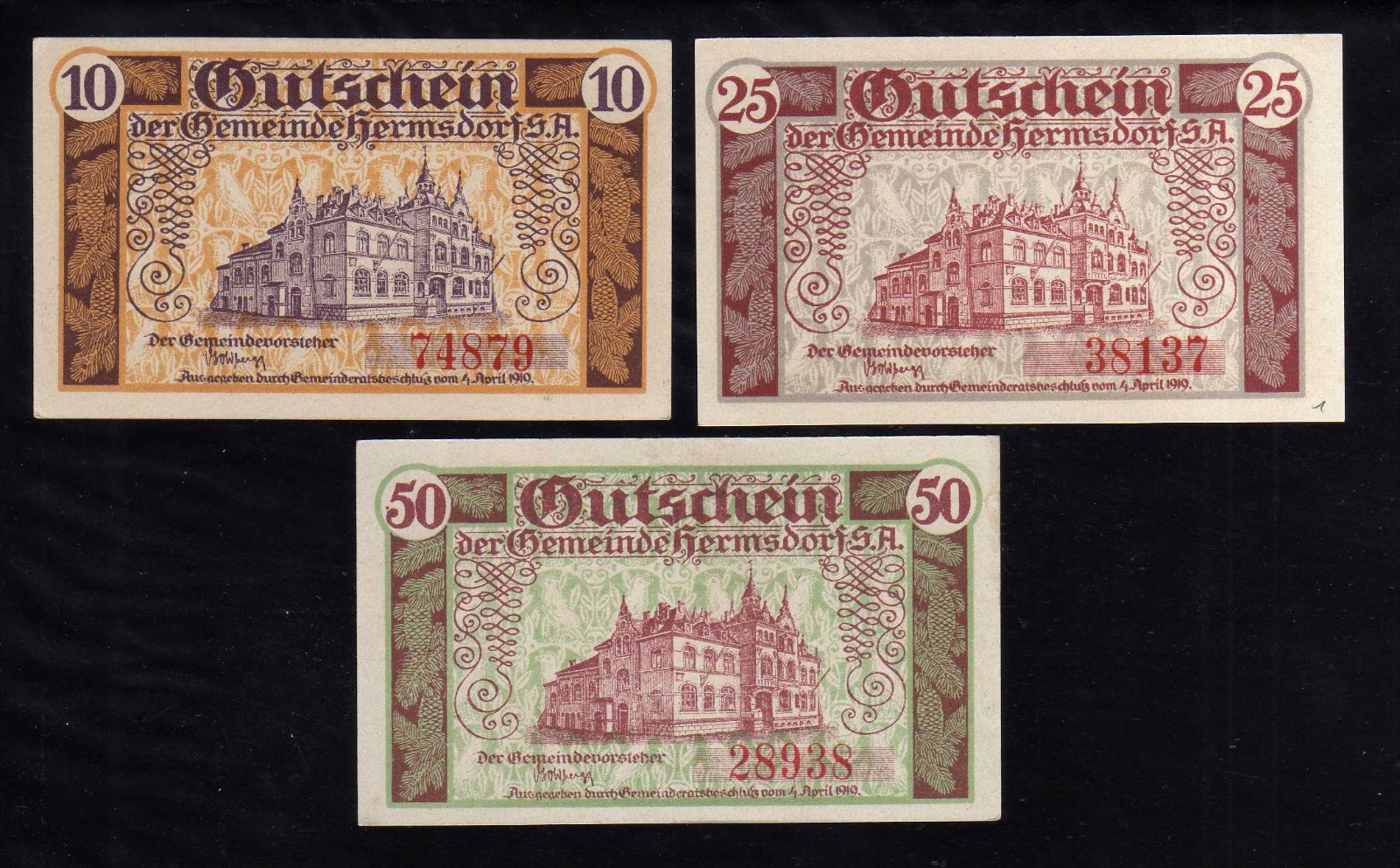 HERMSDORF - GERMANY NOTGELD -  10, 25, 50  PFENNIG